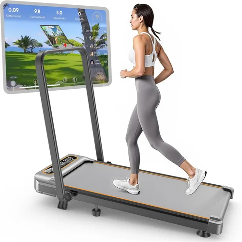 Trisomy - Caminadora plegable con 10% de inclinación, 3.5 HP de bajo ruido con barra de asa, cinta de correr portátil 4 en 1 para debajo del Plateado