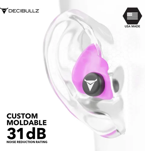 Miniatura 4 de Decibullz - Tapones para oídos moldeables a medida, 31 dB NRR más alto, protección auditiva cómoda para disparar, viajar, trabajar y conciertos Rosa