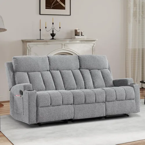 Miniatura 20 de CANMOV Juego de sofá modular reclinable manual, juegos de muebles de tela en forma de L, sofá esquinero modular reclinable y silla reclinable