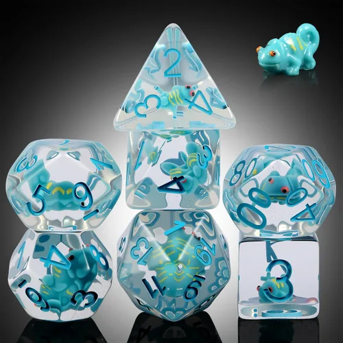 Miniatura 18 de Juego de dados de conejo DND, DNDND 7 dados poliédricos de resina con bolsa de terciopelo para juegos de rol D&D Dungeons and Dragons