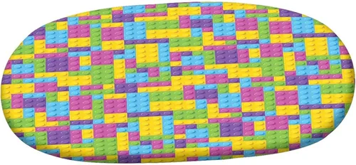 Miniatura 3 de Mantel ovalado ajustable, colorido con bordes elásticos de poliéster, diseño de bloques de construcción de plástico, cubos geométricos de juegos, se