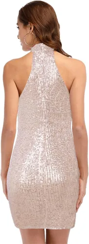 Miniatura 4 de A ARFAR Vestido de fiesta de noche para mujer, vestido sin mangas con lentejuelas, cuello halter, vestido largo formal, vestidos de fiesta