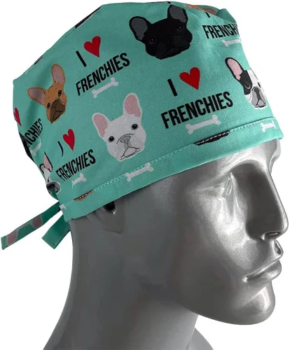 Miniatura 2 de Gorra médica unisex I Love Bulldogs franceses o sombreros, sombreros de cola de caballo, sombreros de fregar para mujer, gorras quirúrgicas unisex