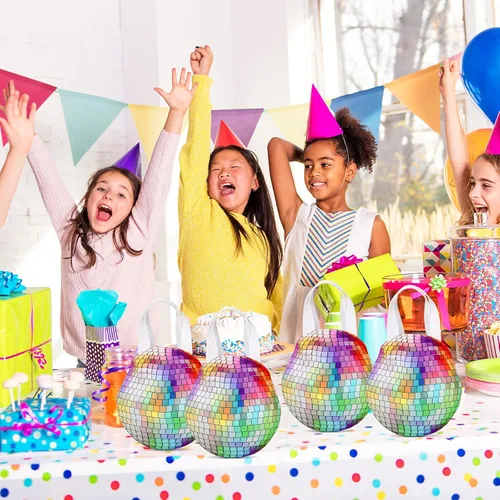 Miniatura 6 de Shihanee 24 piezas de bolsas de regalo de discoteca con bola de discoteca, bolsas de regalo no tejidas con asas, bolsas de caramelos retro