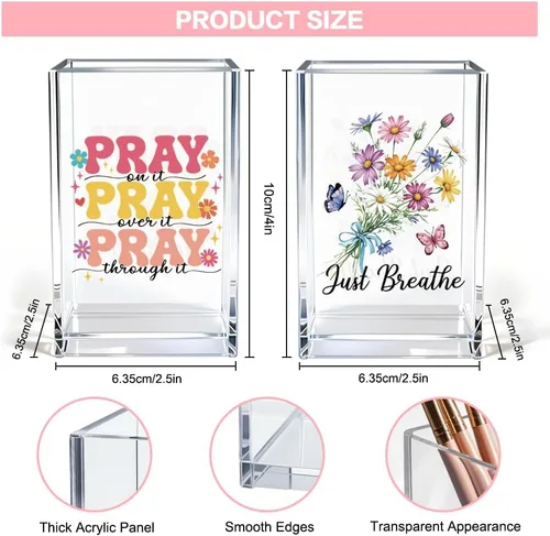 Miniatura 2 de Just Breathe - Paquete de 2 portalápices cosméticos de acrílico, organizador de brochas de maquillaje inspirador, regalos de fe para mujeres