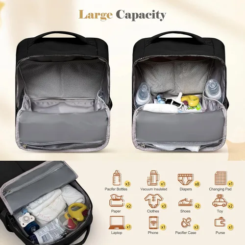 Miniatura 2 de Mochila para pañales con cambiador, bolsa de bebé multifunción impermeable, bolsa de viaje esencial para baby shower, pañaleras para bebe con 15