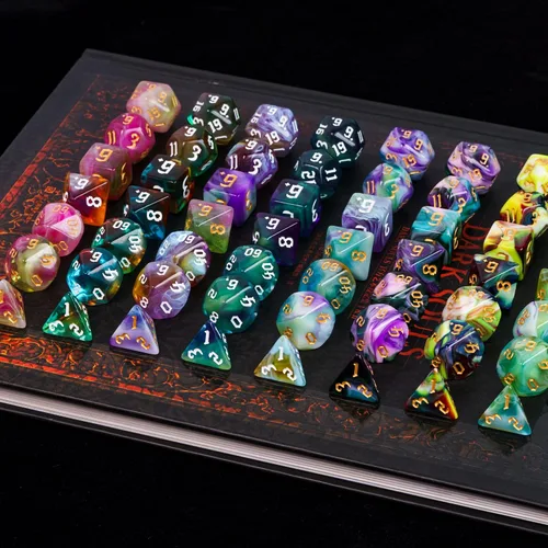 Miniatura 3 de Juego de 8 Sets de Dados Poliédricos D&D, Juego de 56 Dados DND con 2 Bolsas de Cuero Grandes para Juegos de Mesa RPG