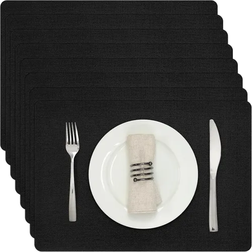 Miniatura 39 de Myir JUN Juego de 6 manteles individuales de doble cara, de piel sintética, para interiores, para mesa de comedor, exteriores, cuadrados, Negro