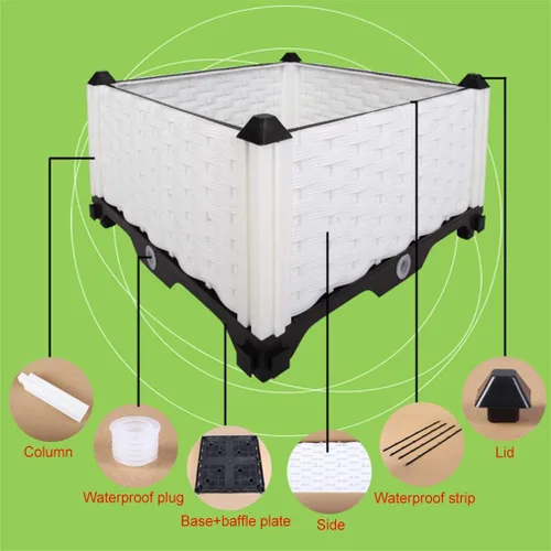 Miniatura 4 de Hershii Kits de cama elevada de jardín, contenedores rectangulares de plástico para plantas profundas, para interiores y exteriores, verduras, Blanco