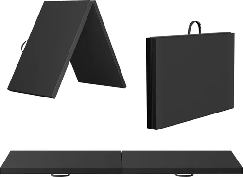 Miniatura 9 de Colchoneta de gimnasia portátil plegable de 4 x 8/2 x 6 pies, tapete de ejercicio de piel sintética con asas de transporte para entrenamiento en Rosa
