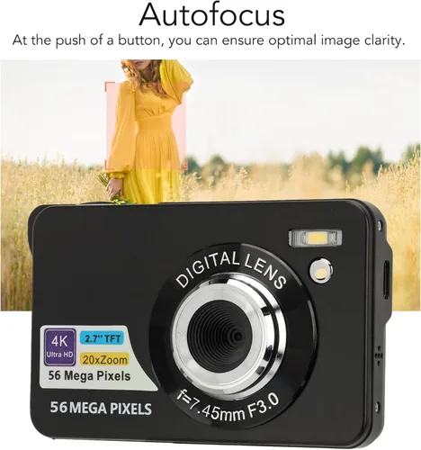 Miniatura 4 de Cámara digital, video 4K de 56 MP con zoom de 20x, pantalla LCD de 2.7 pulgadas, cable USB, compacto, almacenamiento de 128 GB, color negro
