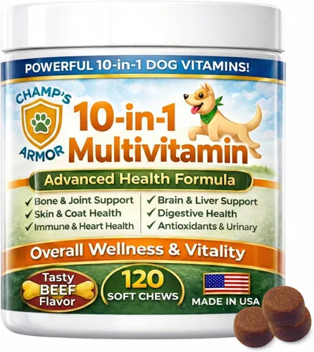 Multivitamínico para perros 10 en 1 con glucosamina – Soporte para las articulaciones de la cadera, piel y pelaje, salud digestiva, refuerzo
