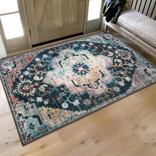 Miniatura 10 de Collive Tapete lavable para puerta de interior, antideslizante, alfombra de entrada retro de 20 x 32 pulgadas, tapete de entrada de absorción Multi