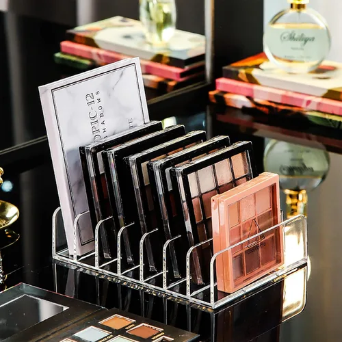 Miniatura 6 de Vowcarol Organizador de paleta de sombras de ojos, acrílico de 7 secciones divididas para paleta de maquillaje, soporte organizador - transparente