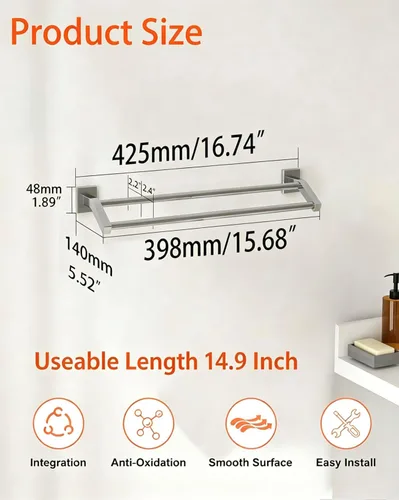 Miniatura 2 de Alise - Toalleros dobles de baño de 16 pulgadas para baño, longitud útil de 14.9 pulgadas, soporte para toallas de montaje en pared, resistente