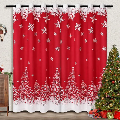 Miniatura 2 de CAROMIO Cortinas de Navidad de 52 x 84 pulgadas para sala de estar, decoración de copos de nieve con ojales, cortinas de oscurecimiento