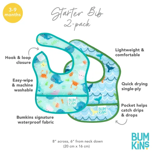 Miniatura 5 de Bumkins Baberos, para bebé niña o niño, bebé de 3 a 9 meses, esencial imprescindible para comer, alimentar, suministros de destete para bebés, tela