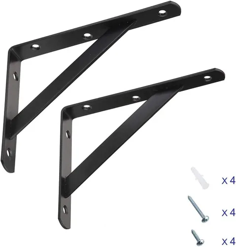 Miniatura 4 de 2 soportes de estante triangulares de trípode de 8 pulgadas, soportes de estante montados en la pared, color negro, BT200