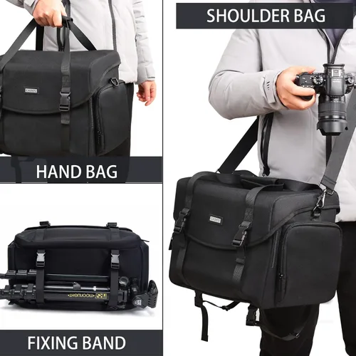 Miniatura 9 de CADeN Bolsa de hombro para cámara con soporte para trípode compatible con Nikon, Canon, Sony, cámaras DSLR SLR sin espejo impermeable (negro, grande)