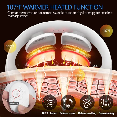 Miniatura 3 de Masajeador eléctrico de cuello de pulso con calor para aliviar el dolor, 10 modos, 15 intensidades, terapia de tejido profundo, punto de activación