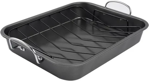 Miniatura 3 de kitCom Bandeja antiadherente para asar, asador con rejilla - Parrilla rectangular de 16 pulgadas adecuada para pavo, pollo asado, jamón, apto