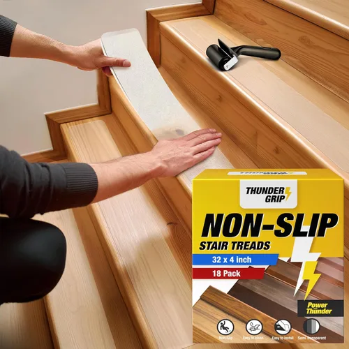 Miniatura 17 de Thunder Grip Peldaños de escalera para exteriores, antideslizantes, 24 x 4 pulgadas, paquete de 8 cintas de agarre exterior resistentes a