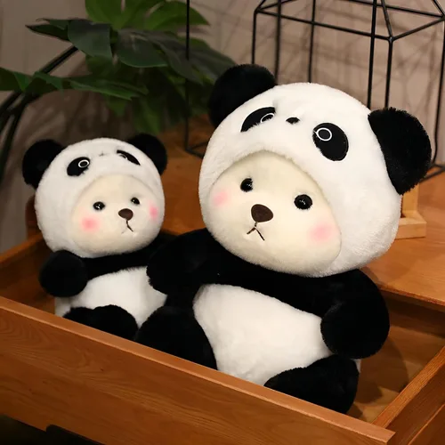 Miniatura 8 de Oso de Peluche de Dibujos Animados con Ropa Cruzada, Oso de Peluche Lindo con Gorra de Stitch Removible (Panda Negro, 27.9 cm / 0.23 kg)
