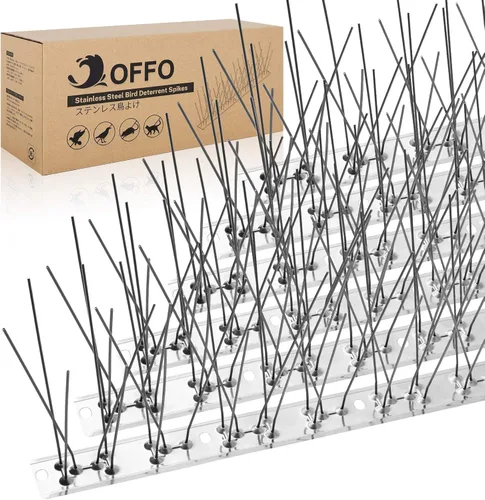 Miniatura 12 de OFFO Púas de pájaros premontadas para palomas y pájaros, cubre 10 pies de largo con acero inoxidable para valla de techo, buzón de ventana Negro mate