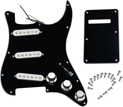 Miniatura 8 de Golpeador precableado cargado Alnico V Pastillas de bobina única, protector de púa negro con placa trasera precargado interruptor de 5 vías