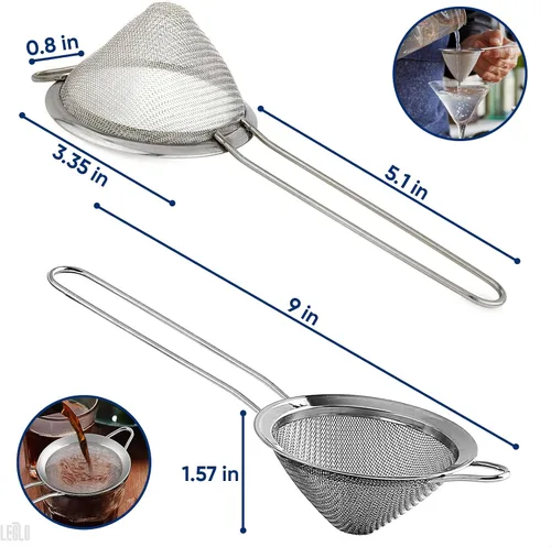 Miniatura 2 de Colador de malla para cóctel, 9 pulgadas con asa, acero inoxidable duradero y ligero, fácil de usar y limpiar, apto para lavavajillas, bueno como