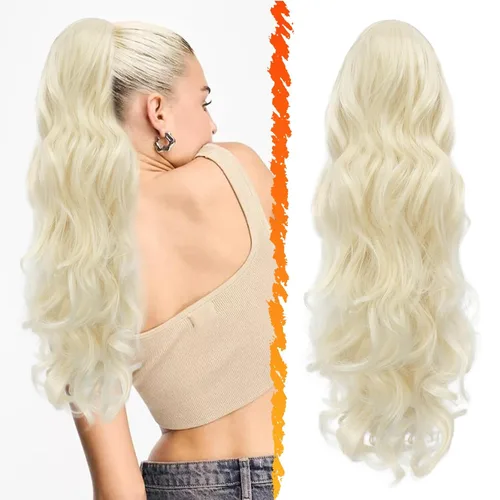 Miniatura 24 de BARSDAR Extensión de cola de caballo rojo burdeos, extensiones de cabello ondulado con cordón de 16 pulgadas para mujer, extensiones de cabello