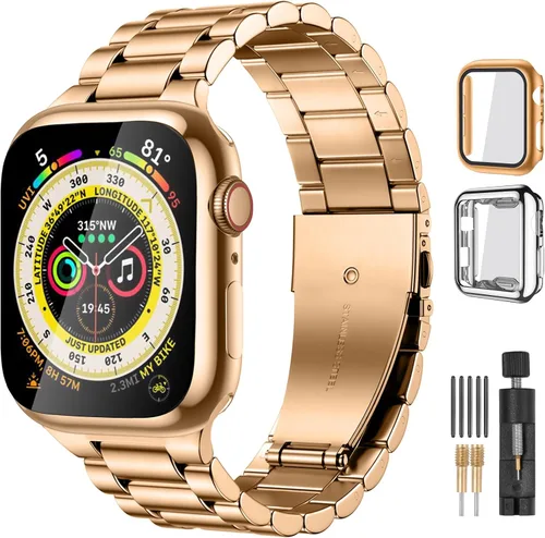 Miniatura 15 de Lerobo Compatible con Apple Watch Band de 1.732 in 1.654 in 1.575 in 1.496 in 1.614 in 1.772 in 150.9 ft 1.929 in, correa de metal de acero