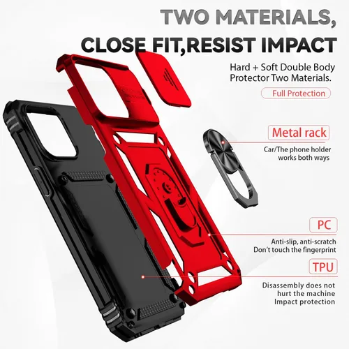 Miniatura 8 de SunStory Funda compatible con iPhone 15 con protector de pantalla HD, cubierta de cámara deslizante y soporte de anillo giratorio, [grado militar]