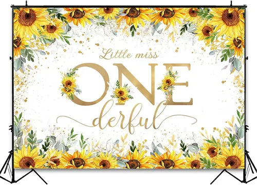 Miniatura 3 de Avezano Telón de fondo de girasol para el primer cumpleaños de niña Little Miss Onederful, decoración de fiesta, fondo de fotografía, girasol dorado