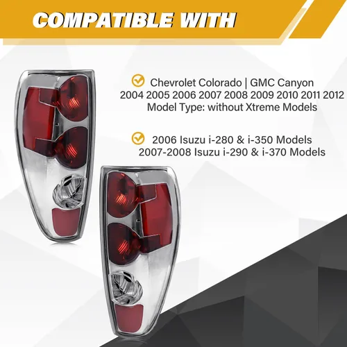 Miniatura 3 de Conjunto de luces traseras en par compatible con Chevrolet Colorado/GMC Canyon 2004-2012, repuesto de lámpara trasera de freno halógeno estilo OE
