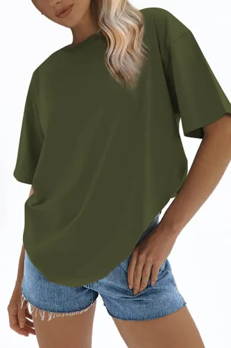 Miniatura 2 de ATHMILE Camisetas de gran tamaño para mujer, ajuste holgado, cuello redondo, manga corta, blusa casual de verano, blusa básica Y2K 2025 para la playa