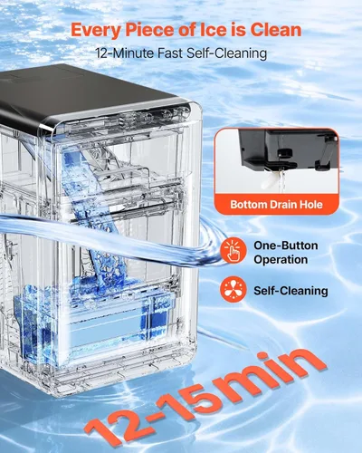 Miniatura 5 de VEVOR Máquina de hielo para encimera, 44 libras por día, máquina portátil autolimpiante con cuchara, máquina de hielo de pepita con hielo masticable