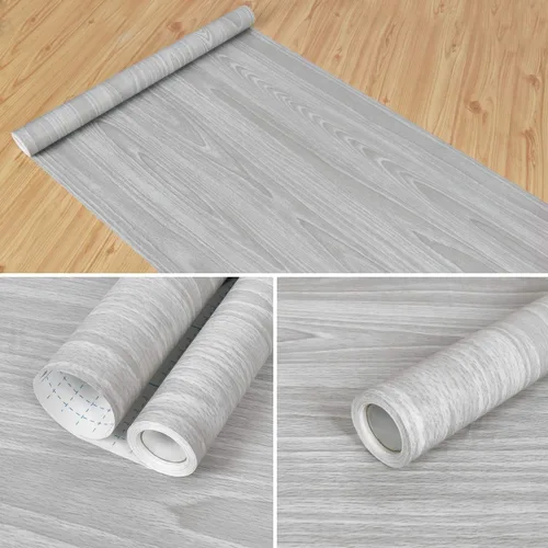 Miniatura 8 de Papel de Contacto de Madera Gris 17.71 x 1181 Pulgadas Textura de Grano de Madera Papel Tapiz Despegar y Pegar Papel Adhesivo Gris Claro