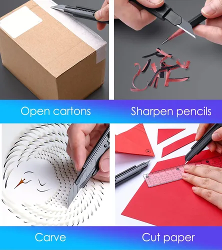 Miniatura 6 de URASISTO Paquete de 6 cuchillos utilitarios retráctiles con hoja de 30 grados a presión bloqueable con bloqueo de tarjeta, cuchillo cortador con 20