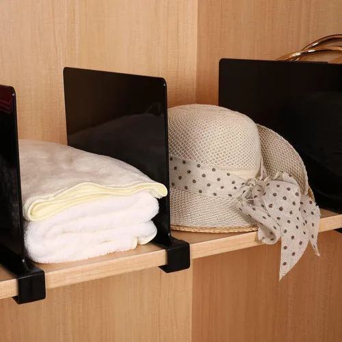 Miniatura 4 de Sooyee Paquete de 8 separadores de estantes acrílicos negros, perfectos para armarios, cocina, dormitorio, organización de estanterías para Violeta