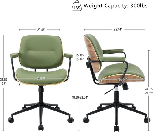 Miniatura 2 de BV Mid Century Modern Juego de 1 Silla de Oficina, Silla de Escritorio Giratoria Rodante con Reposabrazos y Respaldo de Nogal, Silla de Escritorio