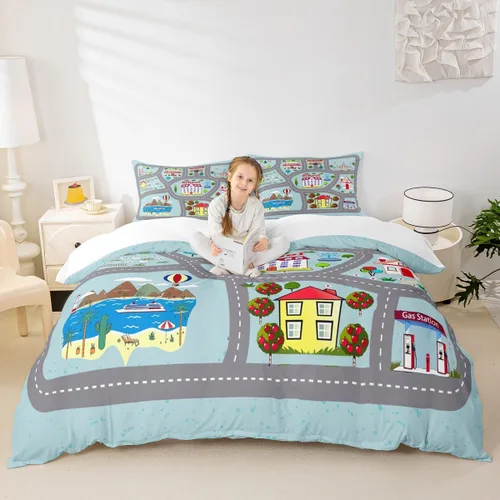 Miniatura 17 de Lindo juego de funda de edredón para niños, tamaño individual, juego de ropa de cama de dibujos animados Salamandra, ajolote océano, decoración