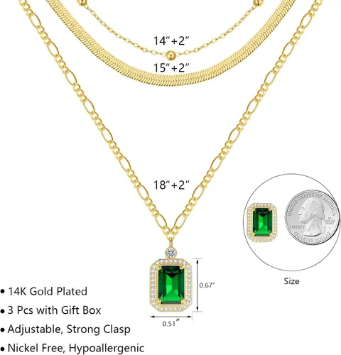 Miniatura 4 de Collares para mujer chapados en oro, esmeralda, corazón, apilable, gargantilla de cadena delicada, joyería para mujer, regalos simples