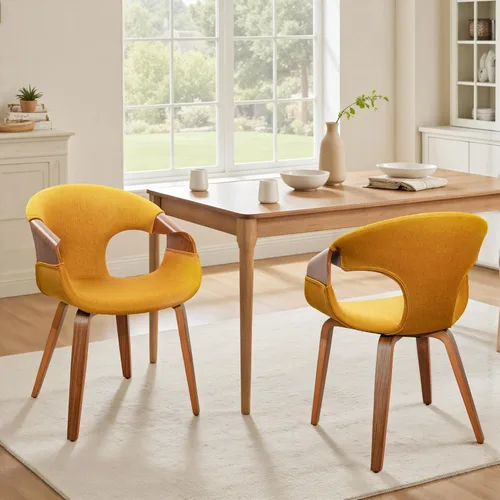 Miniatura 18 de Zouron Silla de comedor moderna de mediados de siglo, silla tapizada de piel sintética con reposabrazos, silla decorativa con patas de madera