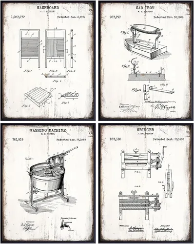 Miniatura 7 de Juego de impresiones artísticas originales de patente para cuarto de lavado - Fotos de letrero de 4-8x10 pulgadas - Estilo Shabby Chic, rústico