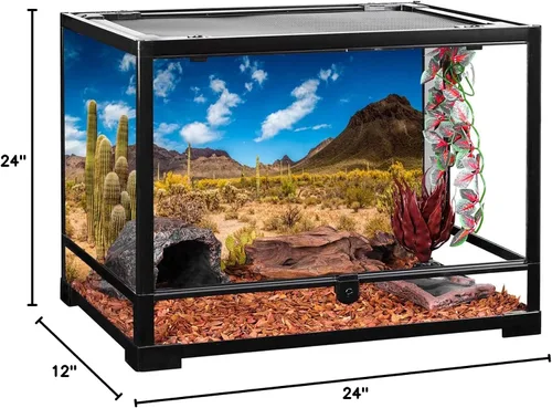 Miniatura 5 de AWERT Vinilo de fondo de hábitat de reptiles de 24 x 12 pulgadas, cielo azul, oasis, cactus y terrario del desierto