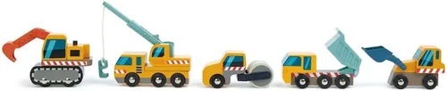 Miniatura 4 de Tender Leaf Toys - Sitio de construcción - Cuatro vehículos pesados con camión grúa, rodillo de carretera, camión volquete y cargador frontal