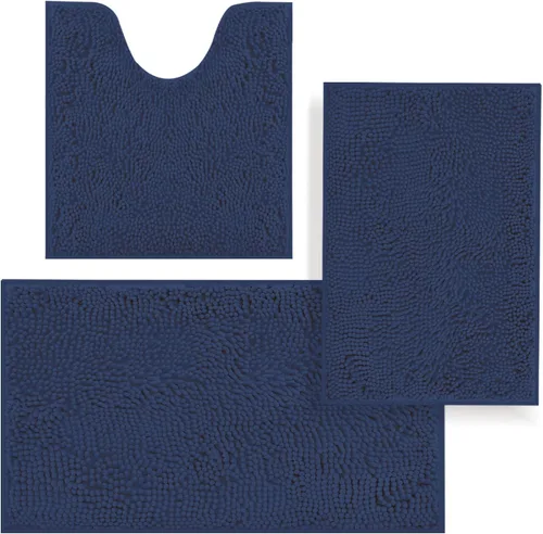 Miniatura 28 de Juego de alfombras de baño de 3 piezas, tapetes de baño para baño antideslizantes, alfombras de baño de felpilla gruesa, suaves y absorbentes, juego