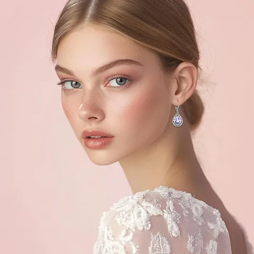 Miniatura 332 de Aretes colgantes de plata de ley con diseño de árbol de la vida, flor, abeja, animales, gato, colibrí, piedra lunar, turquesa, aretes con cierre