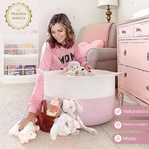 Miniatura 6 de Indressme Canasta de almacenamiento XXXL con asa, para lavandería, guardería, guardar peluches, canasta para bebé, organizador de juguetes